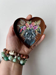Littles Painted Bunny Rabbit Rustic Heart Magnet or Ring Dish Art Free Shipping